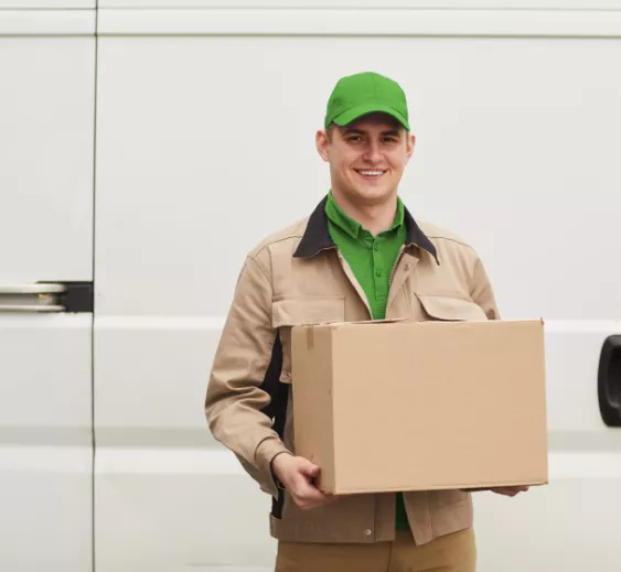Mover holding a cardboard box