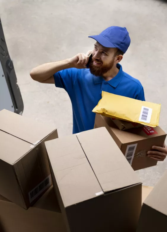 Mover carrying a cardboard box